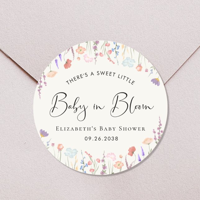 Sticker Rond Baby shower Fleur sauvage d'aquarelle bébé en fleu (Créateur téléchargé)