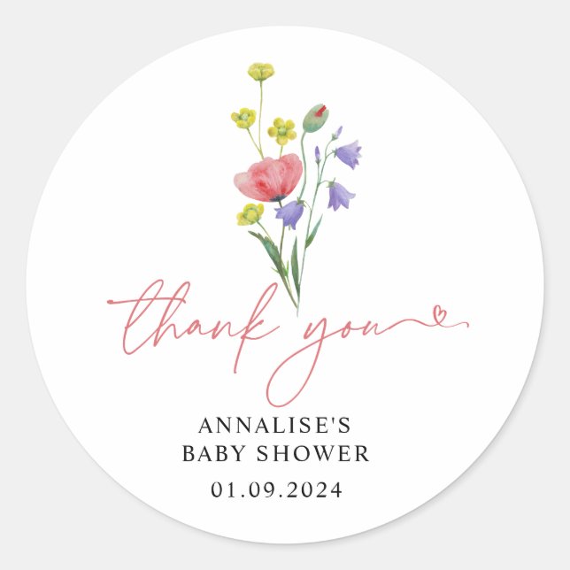Sticker Rond Baby shower Fleur sauvage d'aquarelle simple (Devant)