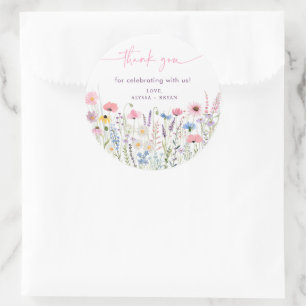 Sticker Rond Baby shower Fleur sauvage de Pink Meadow