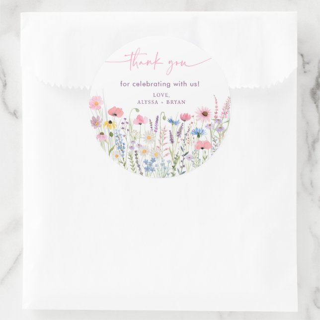 Sticker Rond Baby shower Fleur sauvage de Pink Meadow (Sac)