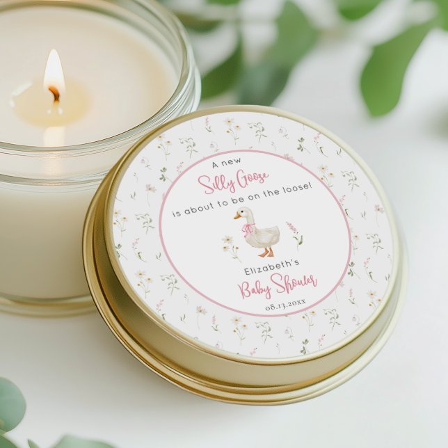 Sticker Rond Baby shower Fleur sauvage de poule rose sot (Créateur téléchargé)