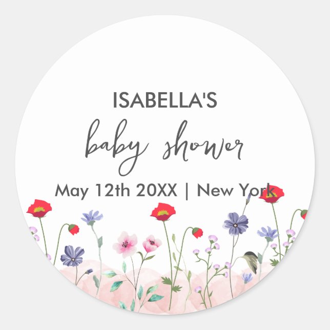 Sticker Rond Baby shower Fleur sauvage d'été Meadow (Devant)