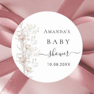 Sticker Rond Baby shower fleur sauvage en fleur beige