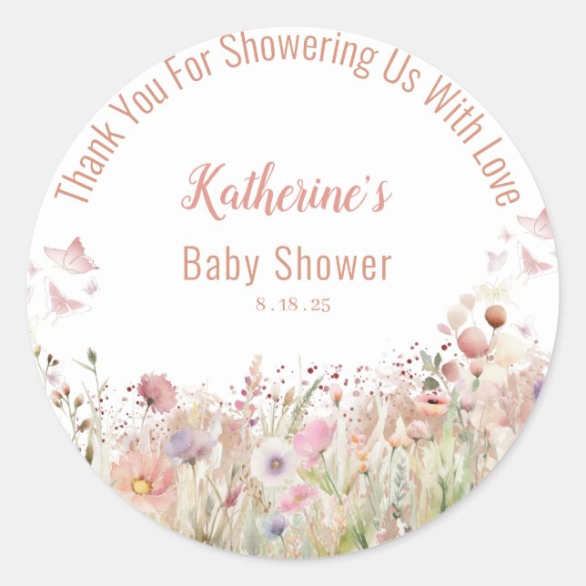 Sticker Rond Baby shower fleur sauvage Merci fille (Devant)