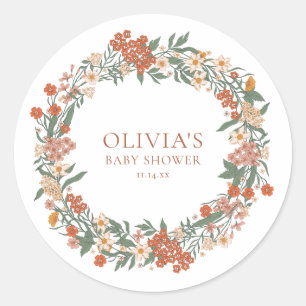 Sticker Rond Baby Shower Fleur Sauvage Personnalisée en Terraco