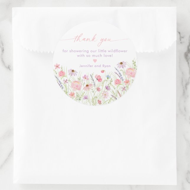 Sticker Rond Baby shower Fleur sauvage Pink Pastel (Sac)