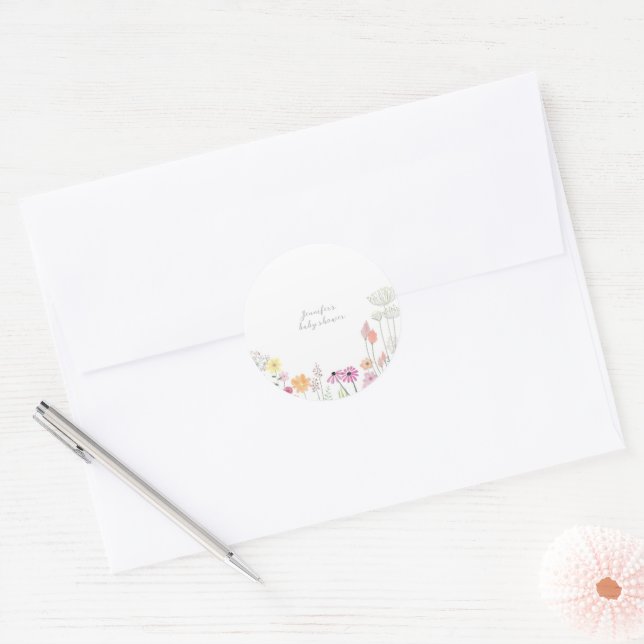 Sticker Rond Baby Shower Fleur Simple Élégante  (Enveloppe)