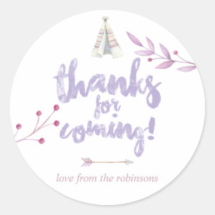 Sticker Rond Baby-Shower Fleur Tribale Bohème Aquarelle