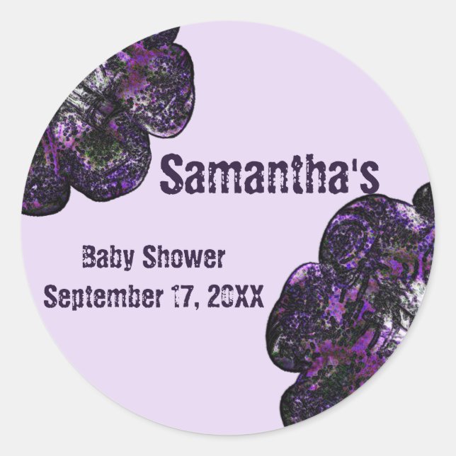 Sticker Rond Baby shower Fleurs pourpres Floral Baby Girl (Devant)