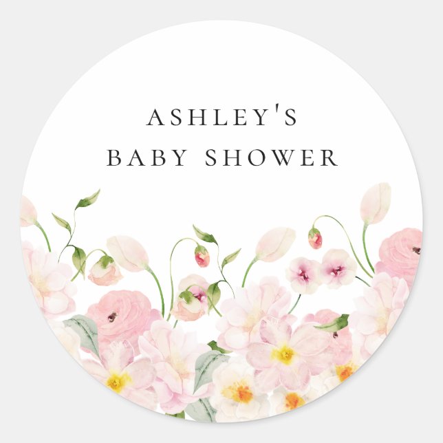 Sticker Rond Baby Shower Fleurs Roses (Devant)