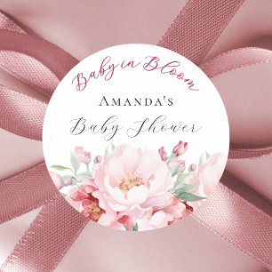 Sticker Rond Baby shower fleurs roses bébé en fleur
