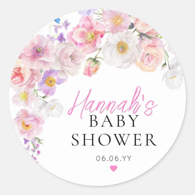 Sticker Rond Baby-Shower Fleurs Roses Éloise (Devant)