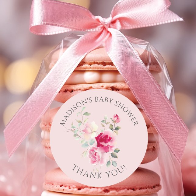 Sticker Rond Baby Shower Fleurs Rouges (Créateur téléchargé)