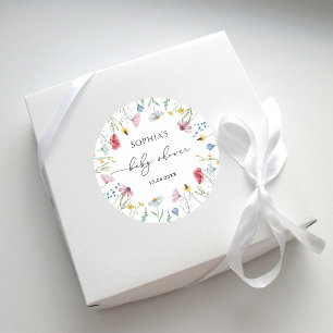 Sticker Rond Baby Shower Fleurs Sauvages