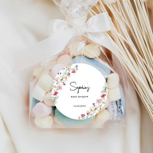 Sticker Rond Baby shower Fleurs sauvages