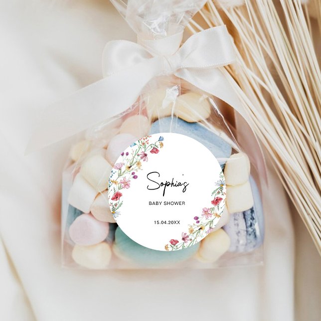 Sticker Rond Baby shower Fleurs sauvages (Créateur téléchargé)
