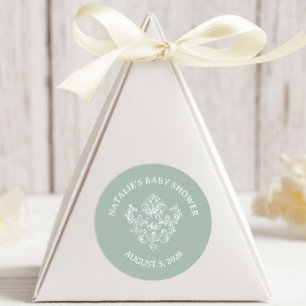 Sticker Rond Baby-Shower Fleurs Vertes Vintage Intemporel