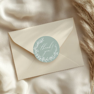 Sticker Rond Baby-Shower Fleurs Vertes Vintage Intemporel