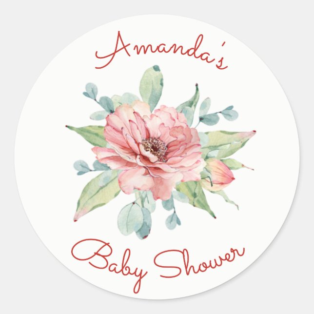 Sticker Rond Baby shower floral à fleurs d'aquarelle (Devant)