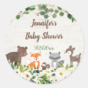 Sticker Rond Baby shower Floral animal forestier