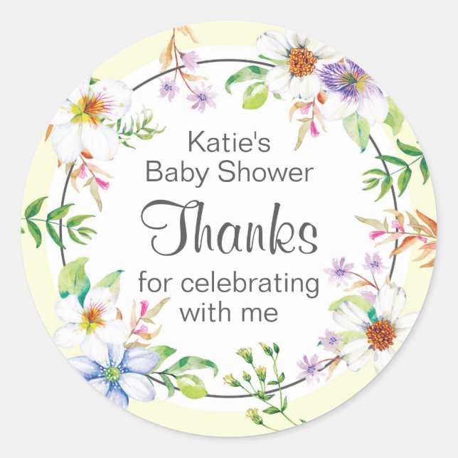 Sticker Rond baby shower floral aquarelle (Devant)