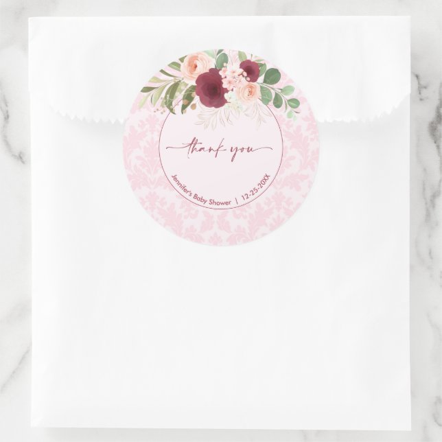 Sticker Rond Baby shower Floral Aquarelle Personnalisé (Sac)