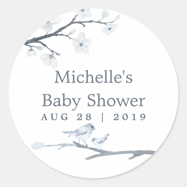 Sticker Rond Baby shower Floral aux fleurs de cerisiers (Devant)
