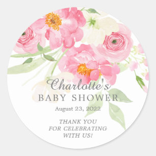 Sticker Rond Baby shower Floral aux fleurs printanières