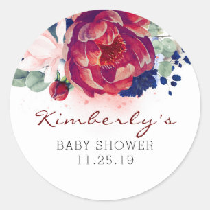 Sticker Rond Baby shower floral bleu de la Bourgogne et de la m