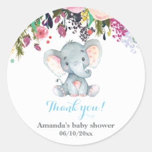 Sticker Rond Baby shower Floral  Blue Merci Favor