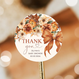 Sticker Rond Baby Shower Floral Bohème Rustique d'Automne