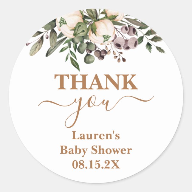 Sticker rond Baby shower Floral Boho (Devant)