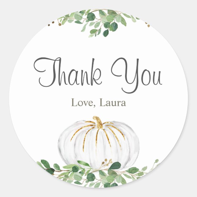 Sticker Rond Baby shower Floral Citrouille blanc (Devant)