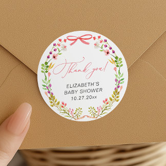Sticker Rond Baby shower Floral de Bow rose