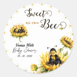 Sticker Rond Baby shower floral de l'abeille de tournesol