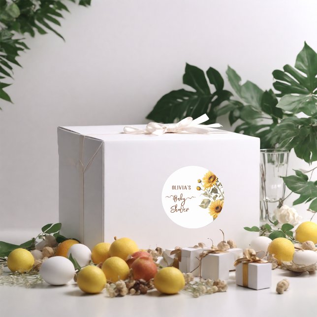 Sticker Rond Baby shower floral de Sunflower Elegant Boho (Créateur téléchargé)