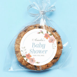 Sticker rond Baby shower floral délicat