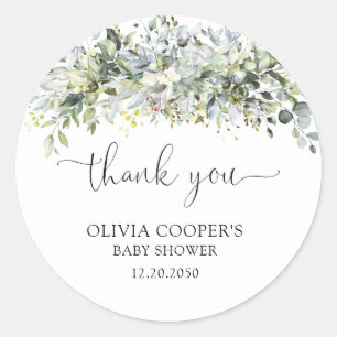 Sticker Rond Baby shower floral d'Eucalyptus