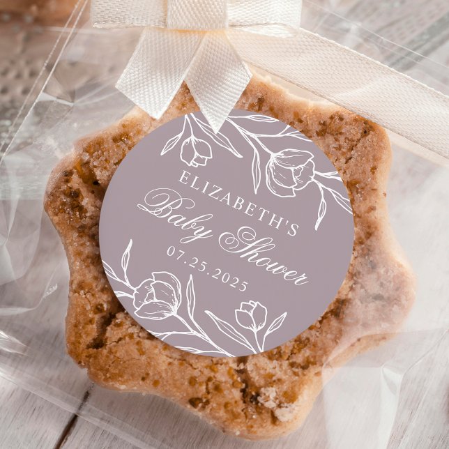 Sticker Rond Baby shower floral Dusty mauve (Créateur téléchargé)