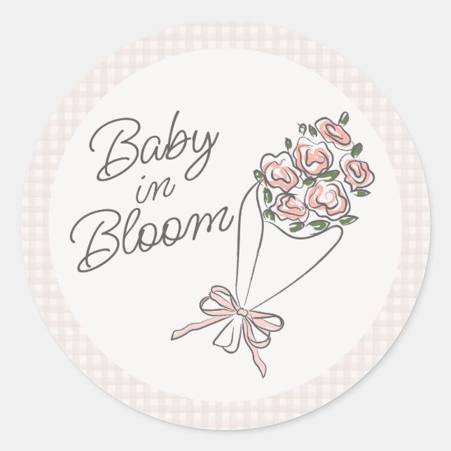 Sticker Rond Baby shower Floral Fleur Rose (Devant)