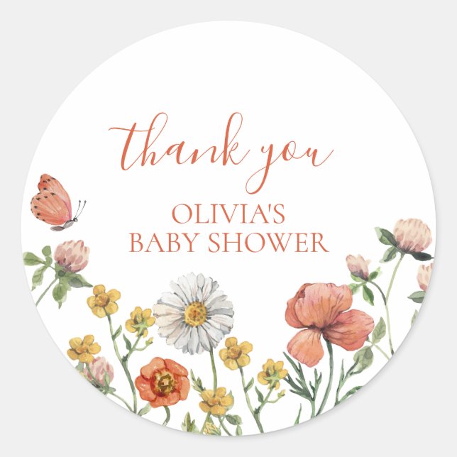Sticker Rond baby shower floral fleur sauvage aquarelle merci (Devant)