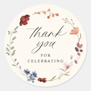 Sticker Rond Baby Shower Floral Fleur Sauvage Bohème