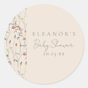 Sticker Rond Baby Shower Floral Fleur Sauvage Fantaisiste Perso