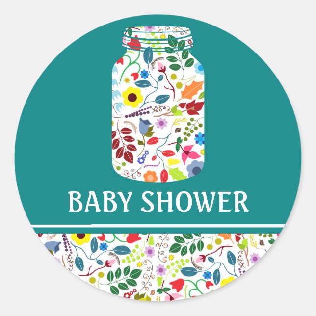 Sticker Rond Baby shower Floral Mason Jar (Devant)