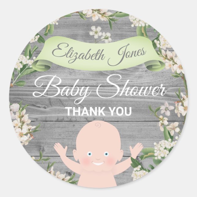 Sticker Rond Baby shower Floral mignon (Devant)