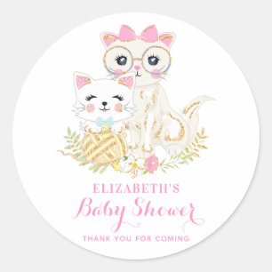 Sticker Rond Baby shower floral mignon de chats de mère et de