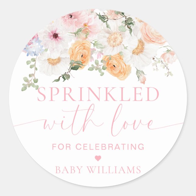 Sticker Rond Baby shower Floral Millie Parsemé D'Amour (Devant)
