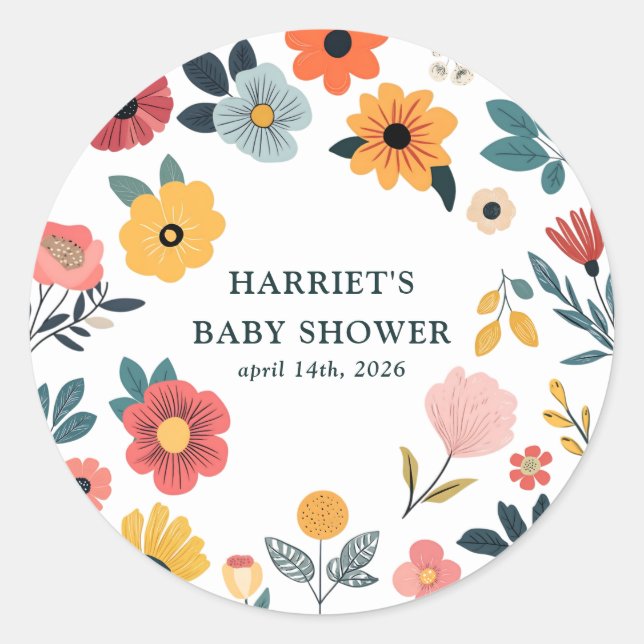 Sticker Rond Baby Shower Floral Moderne (Devant)