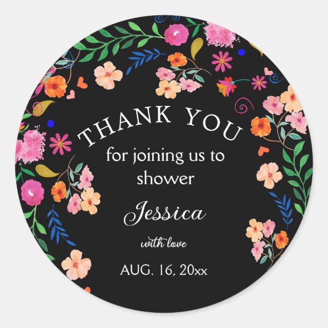 Sticker rond baby shower Floral Party mexicain (Devant)