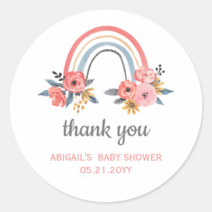 Sticker Rond Baby shower Floral Rainbow Merci Favoriser